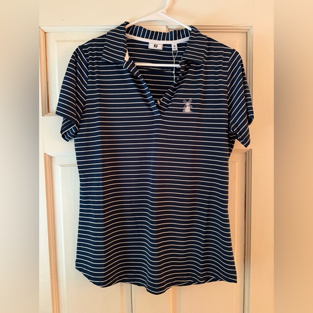 NWT FootJoy Short Sleeve Polo navy and white stripe